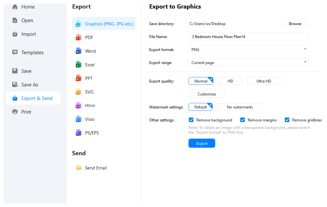 schritt 3 der erstellung eines grundrisses: diagramm exportieren
